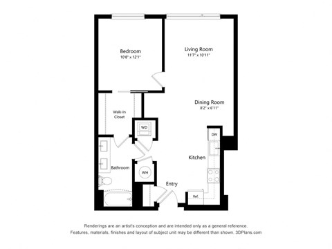 1Bed - 1 bath A02 Floor Plan at Arrowwood Apartments, North Bethesda, MD, 20852